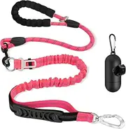 SlowTon Dog Leash, Heavy Duty Bungee Dog Leash, Comfortable Padded Handle and High Reflective Strip, Dog Leash with Car Seat Belt, Durable and Non-Tangled, Suitable for Medium and Large Dogs (Pink)