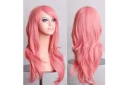 70cm Wavy Curly Sleek Full Hair Lady Wigs w Side Bangs Cosplay Costume Womens - Pink