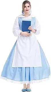 CostumeBay Belle Maid Dress White Top Blue Skirt White Apron Headpiece Satin Costume Beauty Beast Cosplay Village Bookworm Fantasy Comfort