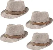 [Ultrafun] 4 Pack Kids Fedora Hat Short Brim Straw Trilby Jazz Hat Summer Sun Beach Cap for Boys Girls 5-10 Years