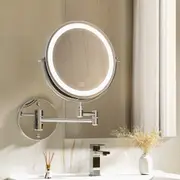 TOOLKISS Extendable Makeup Mirror 10X Magnifying Double-Sided – 54 LED Lighted Bathroom Mirror with Adjustable Brightness & Color Temperature, Silver