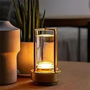 NUFECARG Cordless Table Lamp, LED Lamp with 2000mA Battery, 3 Color Stepless Dimming, Lumisom Crystal Lantern Lamp, Klarako Crystal Lantern Suitable for Bedroom/Bar/Cafe/Camping(Gold) 2 Pack