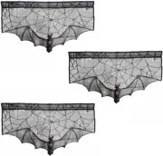 3 pcs Black Lace Halloween Gothic Bat Window Curtain Spider Web Bats Witch Door