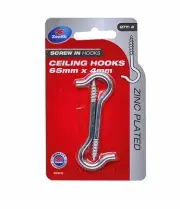 2x Zenith Screw In CEILING HOOK Heavy Duty ZINC PLATED, SILVER 65x4mm- 2pcs