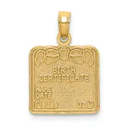 14K Yellow Gold Birth Certificate Charm