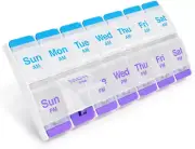 7 Day Pill Organizer AM PM Push Button XL Compartments Arthritis Friendly BPA Fr