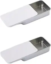 2Pcs Dental Floss Portable Case, Metal Rectangular Sliding Floss boxes Small Tins with Lids for Travel, Portable Travel Floss Box, Convenient Dental Floss Dispenser 3.15 x 1.96 x 0.54 IN (White)