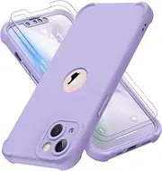 [ORETECH] Designed for iPhone 13 Case with 2 x Tempered Glass Screen Protector Shockproof Protection Cover Hard PC Silky Soft Touch Full Body Protective Case for iPhone 13 (2021) 6.1'' - Lilac