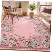Washable Floral Print Non-Slip Area Rug for Living Room & Bedroom - Soft