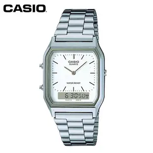 【CASIO】AQ-230A-7D 復古造型電子+指針雙顯錶/經典百搭/男女通用款/30mm/銀/公司貨【第一鐘錶】