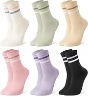 [Zuimei] 6 Pairs Ladies Socks, Colorful Women Socks 5-7 Sports Gym Leisure Crop Socks Breathable Crew Ankle Socks Cotton Trainer Walking Socks Casual Socks Multipack for Womens, Multicolour, One size