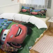 v5470 Bed Sheets Bedding Cars Piston Cup Circuit Blue, Red, Lightning McQueen And Mater 3 Piece Toddler Thickening Bed Set - Comforter, 1 Duvet Cover