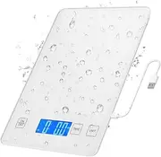 AMIR Digital Kitchen Scale, 10kg/22lb Food Scale, 1g/0.1oz Precise Graduation, Waterproof Tempered Glass Platform, High Accuracy Multi-Function Scale for Cooking Baking (White, Battery Included)
