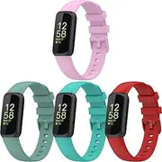 (4 Pack) Bands Straps Intended for Fitbit Inspire 3 Health & Fitness Tracker, Colorful Comfortable Flexible Silicone Band Rubber Strap Wristbands Sports Accessories for Inspire 3 (Large, All 4 Colors E)