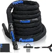 Perantlb 100% Poly Dacron Heavy Black Battle Rope - 1.5" Diameter, 30' 40' 50' Lengths - Upgraded Durable Protective Sleeve - Gym Muscle Toning Metabolic Workout Fitness - Anchor Strap Kit Included