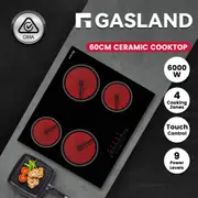 GASLAND chef 60cm Electric Ceramic Cooktop with 4 Burners, 4 Cooking Zone Slide Touch Control Cooktops , Ceramic Glass Stove Top, Built-in Kitchen Hobs with Keep Warm Function
