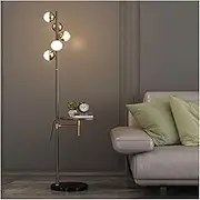 Indoor Floor Lamps Floor Lamp with Shelf, Marble Base Modern Tall Stand Up Light with Wood End Table and Built-in Charging Port for Living Room Sofas Bedroom Standing Lamp(Black)