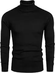 [HOOD CREW] Men’s Turtle Neck Jumper Ribbed High Neck Sweater Knitwear Slim Fit Pullover
