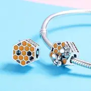 Solid 925 Sterling Silver HoneyComb Duo Bees Charm