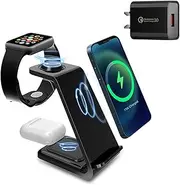Wireless Charger, 3 in 1 Qi 15W Wireless Charger Station for iPhone 14/13/12/11/14 Pro Max, Samsung Galaxy S21/S20, Wireless Charging Stand Dock for Airpods/Pro 2, Apple Watch 7/6/5