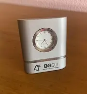 BGSU Analog Desk Clock Weighty Silver Alumni