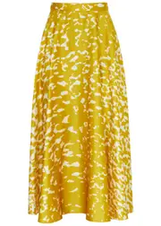 Roksanda Ameera Printed Silk-satin Midi Skirt - Yellow - 12 (UK12 / M) 12 (UK12 / M)