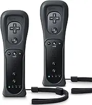 TIANHOO Wii Controller 2 Pack, Wii Remote Controller, with Silicone Case and Wrist Strap, Remote Controller for Wii/Wii U, Black