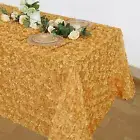 Gold Rosette Tablecloth 3D Satin 60X102 Inch Rectangle Table Cloths for Christma