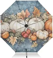 [PDZRMY] UV Protection Travel Umbrella Thanksgiving Autumn Pumpkins Compact for Rain and Sun - Auto Open and Close UPF 50+ Windproof Portable 46” Sun Umbrella for Women and Men
