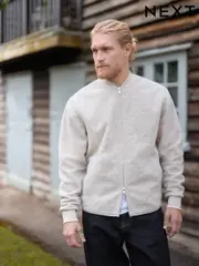 Ecru Wool Blend Fleece Bomber Jacket (E23570) | $55