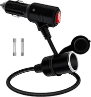 HuaLiSiJi Car Cigarette Lighter On Off Switch 12V 24V 16AWG Male to Female Cigarette Lighter Extension Cable, Male Plug Built in LED Lights and 15A Fuse Cigarette lighter Cord (1.6 ft)