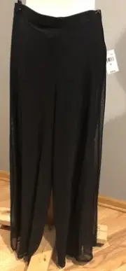 Tadashi Black Crepe Chiffon Layered Sheer Stretch Palazzo Sz Small Dress Slacks