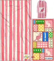 Sand Free Beach Towel, Microfibre Quick Dry Towels with Double-Sided Printing, Cabana Stripe Oversized 180×90cm Pool Towel, Australian Design Poncho for Travel, Camping, Swim (Kangaroo)