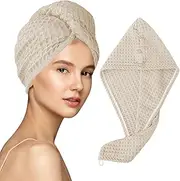 MaopaoBeauty Microfiber Waffle Weave Hair Towel Extra Large 27.5 * 10.5inch Quick Hair Drying Towel Breathable Hair Towel for Wet, Curly, Straight, Long Hair