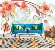 Wealth Blossoms Self-adhesive Removable Living Room Wall Mural Poster Wallpaper