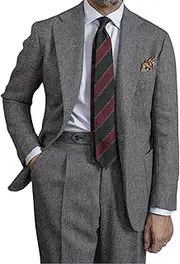 [Bakerbear] Retro Mens Suit Herringbone Tweed Slim Fit 2 Piece Formal Dress Suits Groomsmen Tuxedos Set Prom Jacket Blazer Pants for Men