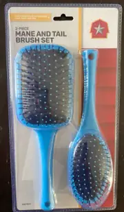 2 piece Mane and Tail Brush Set Blue NIP Equine Grooming