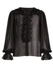 $1K DOLCE & GABBANA Ruffled Black & White Polka-Dot Print Georgette Blouse NWT