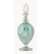 Green Floral Etched Egg Egyptian Blown Pyrex Glass Perfume Bottle Made in Egypt