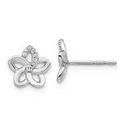 Solid 14k White Gold Simulated CZ Flower Earrings