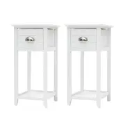 2X Bedside Table Drawer Vintage Side Table Storage Cabinet Bedroom VALERIE WHITE