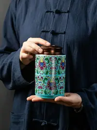 在飛比找樂天市場購物網優惠-大中號茶葉罐琺瑯彩陶瓷茶葉罐雙層金屬蓋內蓋密封罐存儲物桶lo