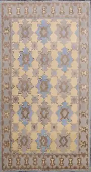 LABOR DAY DEAL Beige/Gray/Blue Floral Indian Oriental Area Rug Hand-Knotted 5x8