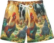 [RPLIFE] Swim Shorts for Boys, Anti Chafe Swim Trunks Boys 2 T, Rooster Hen Milk Cow