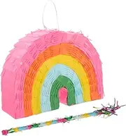 CORHAD 1 Set Rainbow Pinata with Stick Birthday Party Supplies Decorations Rainbow Design for Fiesta Celebrations with Candies Fun Activities for Boys