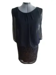 Aidan Mattox NEW LBD Black Evening Cocktail Sequin Skirt Dress 0 $170 NWT