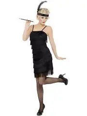 1920s Fringe Flapper Sequinned Black Vintage Gangster Fancy Dress Costume