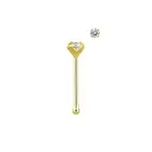 14K Gold 22G Nose Bone Micro Studs with a 2mm Round Prong Setting Clear CZ Gems