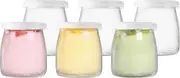 6PCS Canning Jars with Lids Yogurt Container, 7 oz Pudding Jars Yogurt Jars with Lids Glass Jars with Spoon and Sticker for Yogurt/Milk/Desserts/Jelly (6 PCS 200ML)