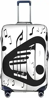 [Pvinnk] Black and White Music Note Print Protective Luggage Cover Elastic Washable Suitcase Protector Travel Gear Protector, White, Large